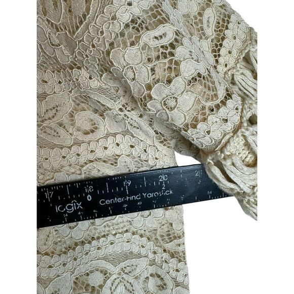 Embroidered Lace Crochet Short Sleeve Ivory Blouse Top Cami Sz S Boho Y2K Retro - Picture 6 of 7
